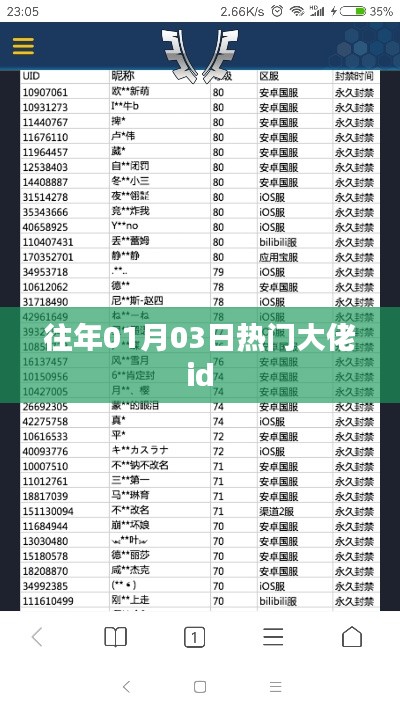 『历年热门大佬ID盘点,01月03日影响力榜单』